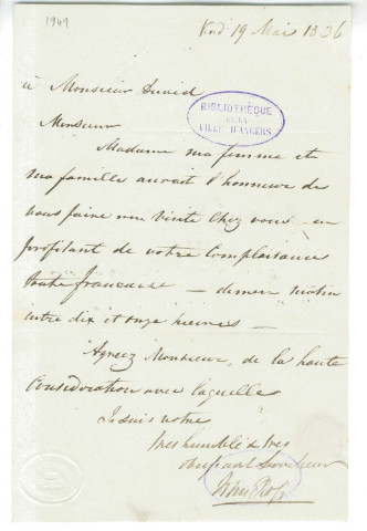Correspondance de Ross [adressée à Pierre Jean David d'Angers]