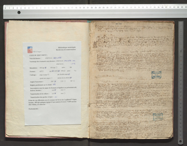 Copie incomplète de l'« Inventaire des lectres, tiltres et enseignemens apartenans aux curé, parroissiens, manans et habitans de la parroisse Saincte-Croix d'Angiers »