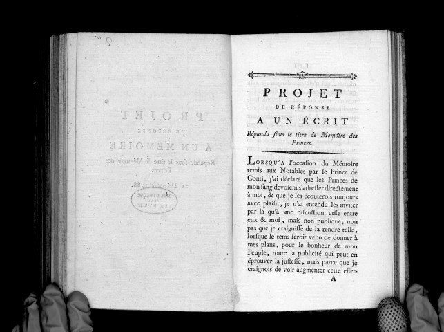 Projet de réponse à un mémoire répandu sous le titre de Mémoire des princes. 21 décembre 1788