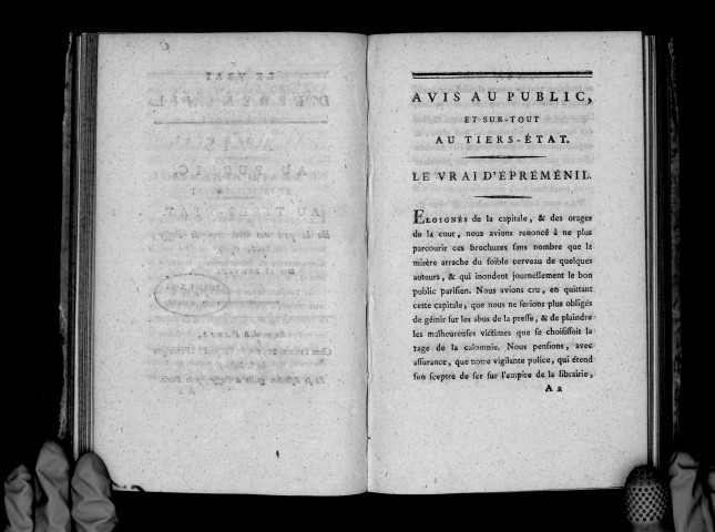 Le vrai d'Epreménil. Avis au public et principalement au tiers-état de la part des solitaires de Passy, près Paris, du 18 janvier 1789
