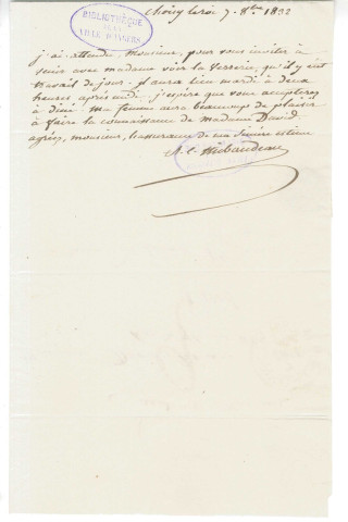 Correspondance d'Antoine-Clair Thibaudeau avec Pierre-Jean David d'Angers