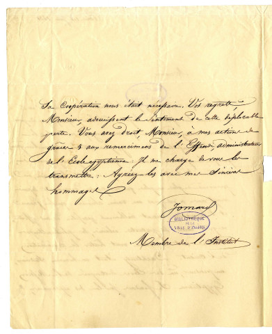 Correspondance de Jomard [à Lallemand et à Pierre-Jean David d'Angers]