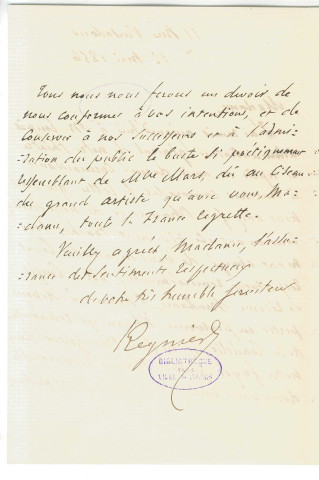 Correspondance de Régnier, de la Comédie française, adressée à Pierre Jean David d'Angers et son épouse