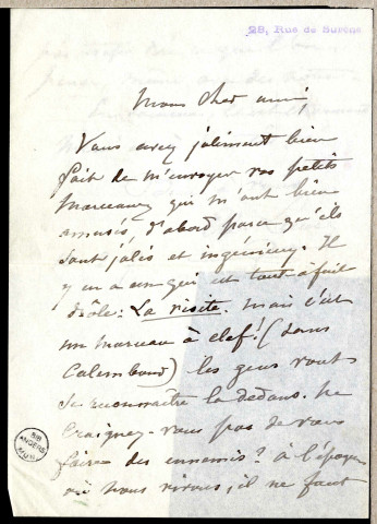 Lettre de Charles Lecocq à Jean Huré