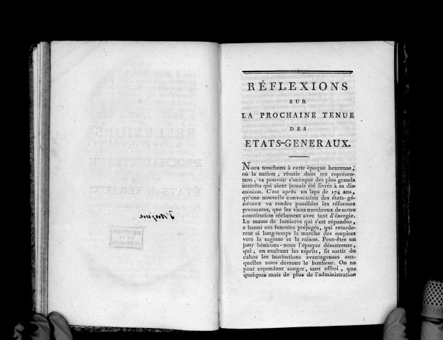 Réflexions sur la prochaine tenue des Etats-Généraux, par un membre de l'ordre de la noblesse (d'Anjou)