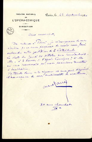 Lettres d'Albert Carré à Jean Huré