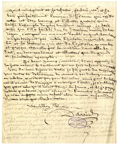 2 - "Copie de la lettre adressée à M. le B. de Meneval pour refuser de me charger de l'exécution de la statue équestre de Murat", 19 juillet 1838