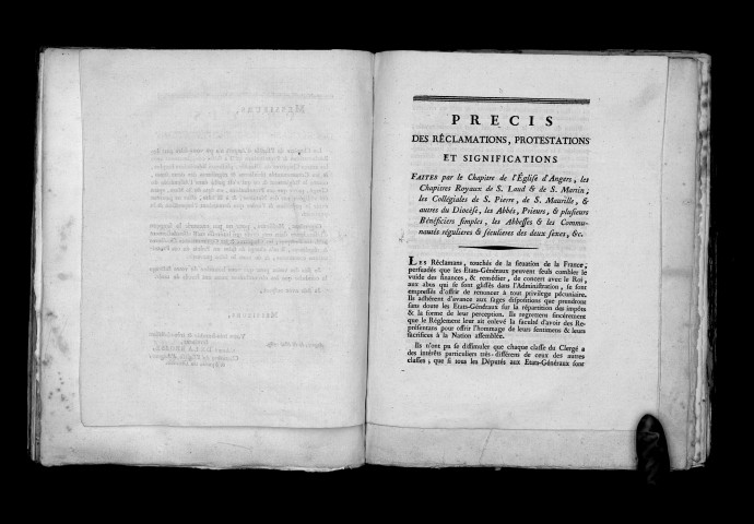 Précis des réclamations, protestations et significations faites par le chapitre de l'Eglise d'Angers