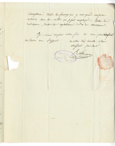 Correspondance de Riobé [adressée au Dr Maillocheau]