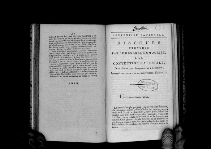 Discours prononcé par le général Dumouriez à la Convention nationale le 12 octobre 1792