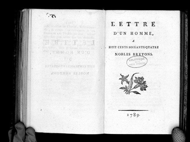 Lettre d'un homme à huit cent soixante-quatre nobles Bretons