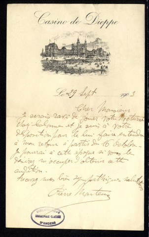 Lettres de Pierre Monteux à Jean Huré