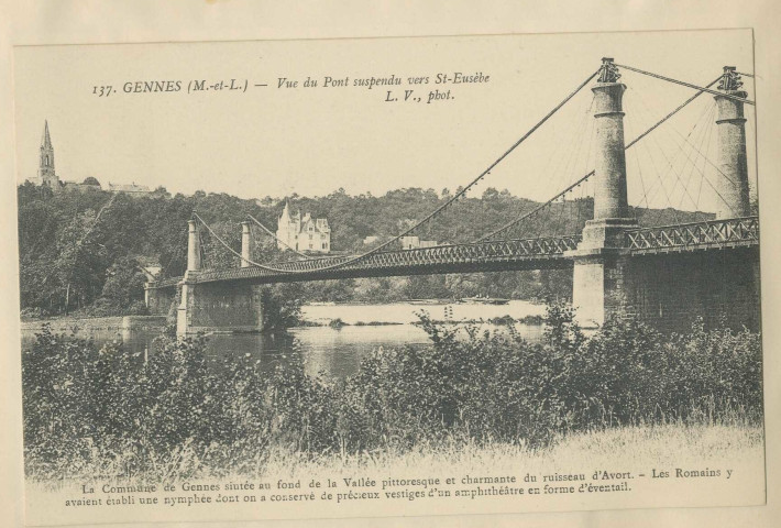 137. Gennes (Maine-et-Loire). Vue du pont suspendu vers St-Eusèbe