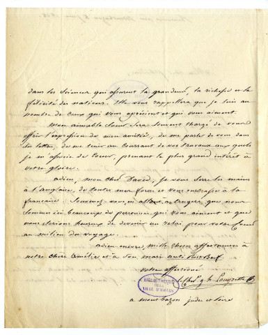 Correspondance du chevalier W. H. Louyrette [à Pierre-Jean David d'Angers]