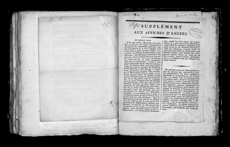 Supplément aux Affiches d'Angers