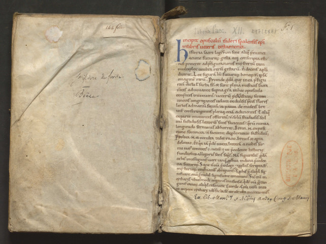 « Incipit opusculum Isidori, Spalensis episcopi, in libris veteris Testamenti. Historia sacre legis non sine aliqua... »