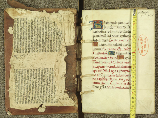 Fragment d'un Pontifical. Aux fol. 41-42, additions du XVIe siècle