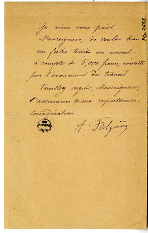 Lettre d'Alexandre Falguière