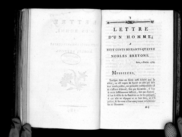 Lettre d'un homme à huit cent soixante-quatre nobles Bretons