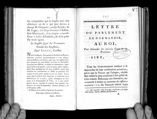 Lettre du Parlement de Normandie au roi pour demander les anciens Etats de la province