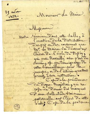 Discours de Jean-Michel Mercier, de Versailles, peintre d'histoire, aux distributions des prix de l'Ecole de dessin d'Angers dont il était directeur