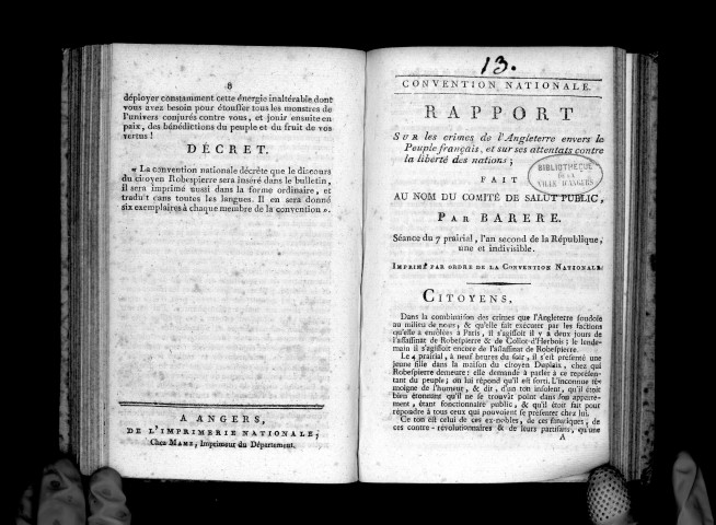 Rapport par Barrère, séance du 7 prairial an II, sur les crimes de l'Angleterre envers le peuple français