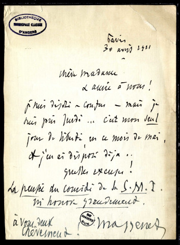 Lettre de Jules Massenet