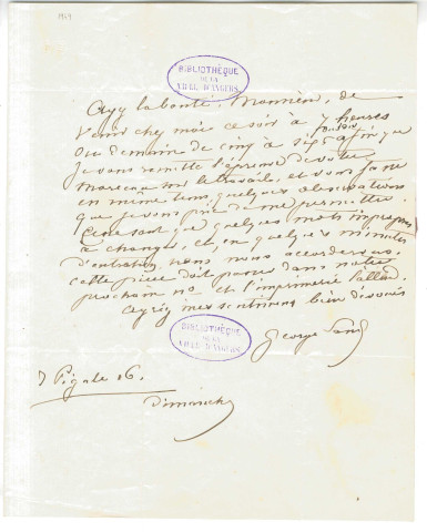 Correspondance de George Sand [à Balzac et à Savinien Lapointe].
