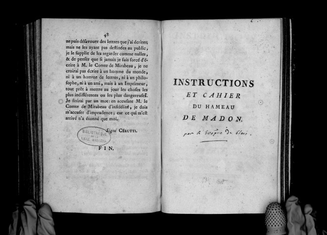 Instructions et cahier du hameau de Madon, (par l'évêque de Blois)