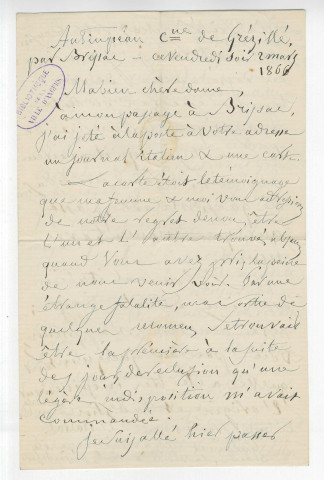 Correspondance de Bordillon Grégoire, préfet de Maine-et-Loire [à Pierre-Jean David d'Angers]