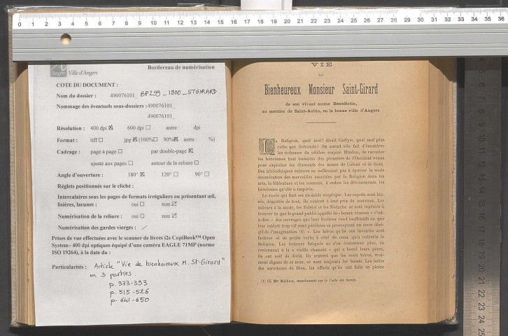 Vie de Bienheureux Monsieur Saint-Girard, de son vivant moine bénédictin, au moûtier de Saint-Aubin, en la bonne ville d'Angers