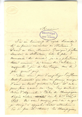 Correspondance d'Adélaïde Montgolfier avec Pierre-Jean David d'Angers