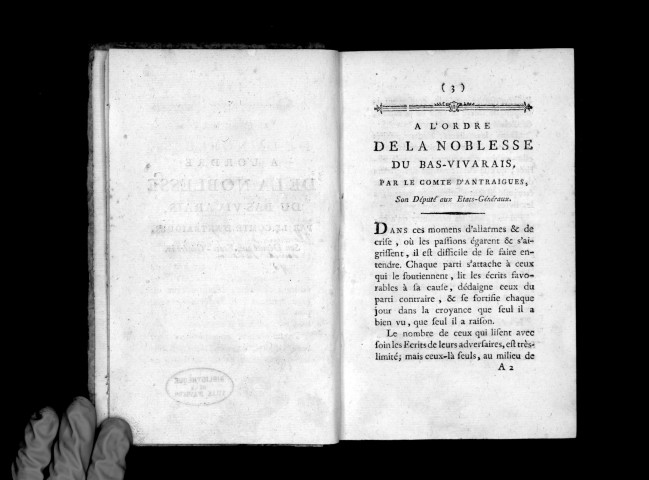 À l'ordre de la noblesse du Bas-Vivarais, par le comte d' Antraigues, son député aux États généraux