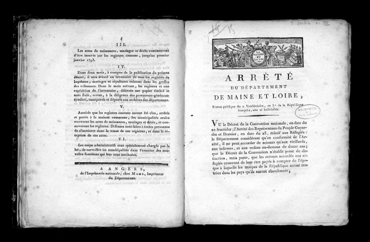 Arrêté du département de Maine-et-Loire. Séance publique du 8 thermidor, an II