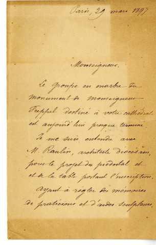 Lettre d'Alexandre Falguière