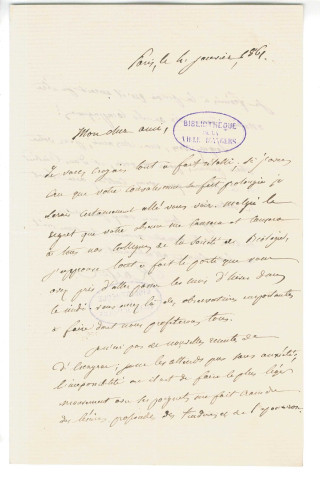 Correspondance du docteur Pierre Rayer adressée au Dr Gubler