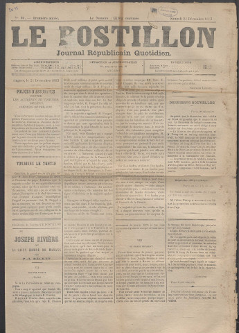 Le postillon. 22 déc. 1883 (1re année, n° 60)