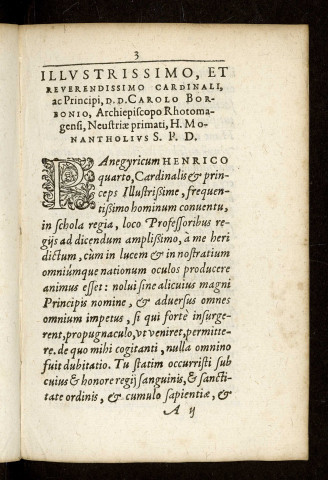 Panegyricus Henrico IIII Francorum et Navar. regi dictus ab H. Monantholio medico in schola regia Lutetiae Parisiorum, XVI kal. jun. 1574