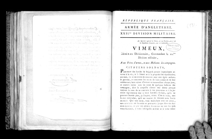 Le Directoire exécutif aux généraux employés dans les armées des côtes de l'Océan. Paris, le 7 Ventôse, an 4e. de la République française, une et indivisible
