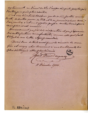 Pièce 11 - Lettre de Robert David d'Angers, fils du statuaire