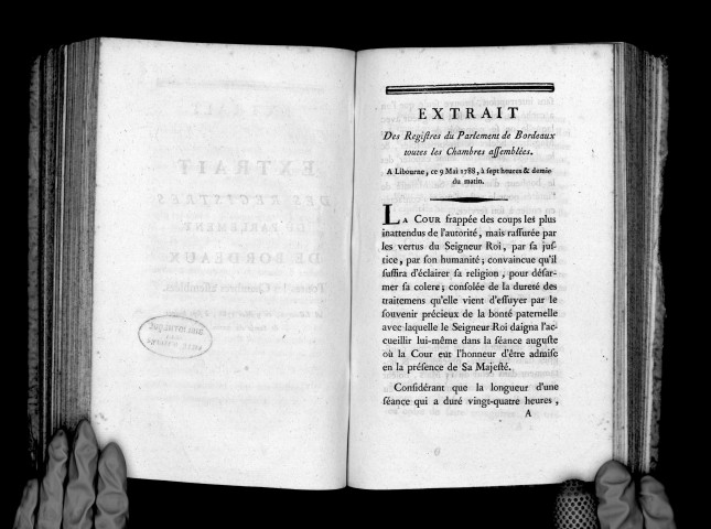 Extrait des registres du Parlement de Bordeaux