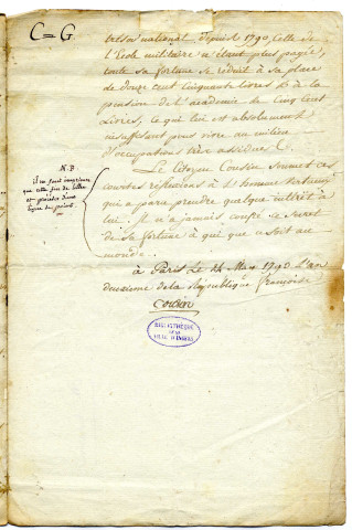 Correspondance de Cousin, mathématicien [avec Lakanal]