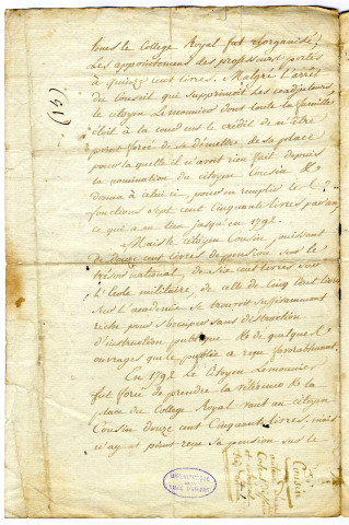 Correspondance de Cousin, mathématicien [avec Lakanal]