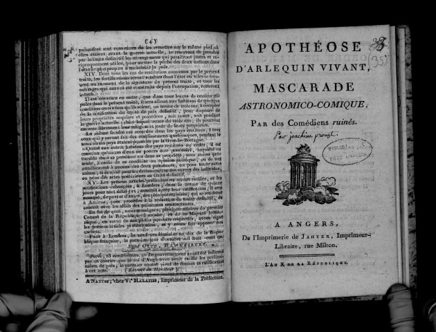Apothéose d'Arlequin vivant. Mascarade astronomico-comique par des comédiens ruinés, (par Joachim Proust)