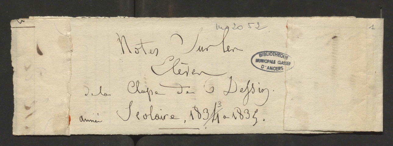 Notes sur les élèves de la classe de dessin (d'Angers), années scolaires 1833-1835