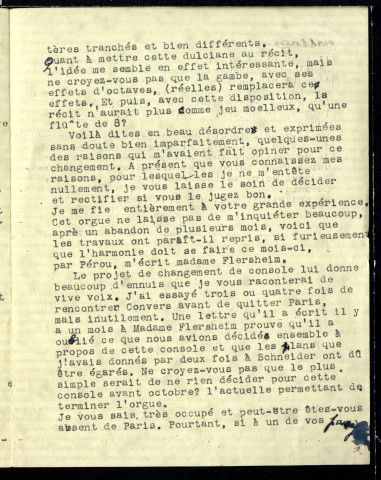 Lettre d'André Marchal à Jean Huré