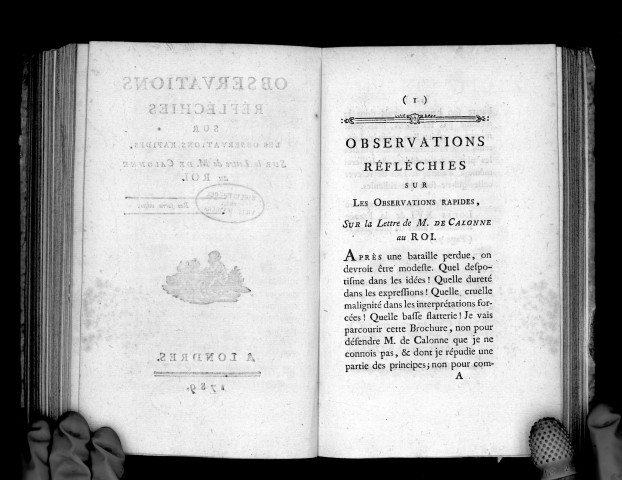 Observations réfléchies sur les observations rapides sur la lettre de M. de Calonne au roi