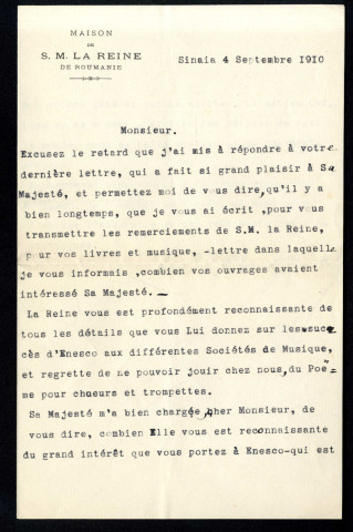 Lettre de Zoe Bengesco à Jean Huré