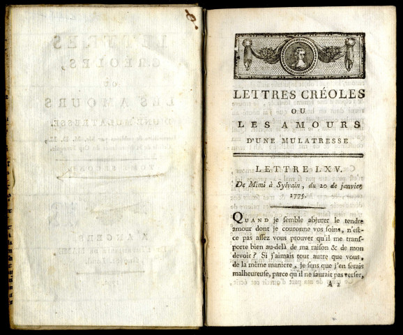 Lettres créoles, ou Les amours d'une mulâtresse, recueillies & publiées par Mr. M. D. M., Créole de la dépendance du Cap François