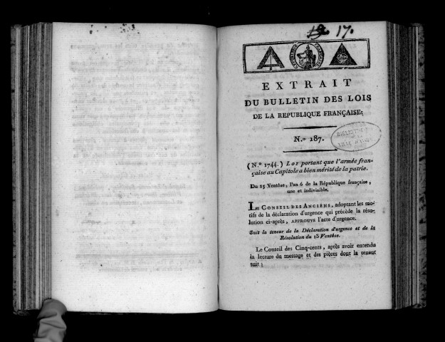 Extrait du Bulletin des lois de la République. N. 187